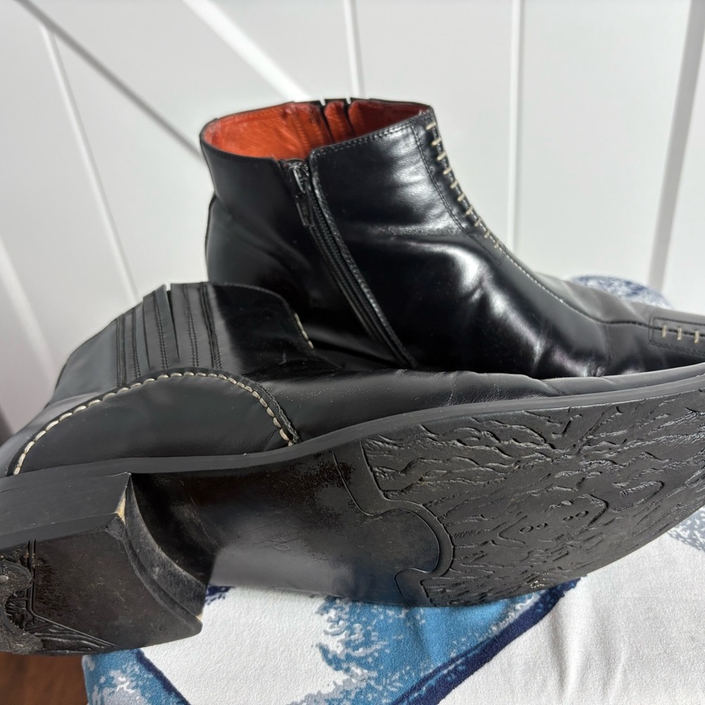 Robert Wayne Black Leather Men's Western Cowboy Ankle Boots Size 10 - Picture 3 of 7